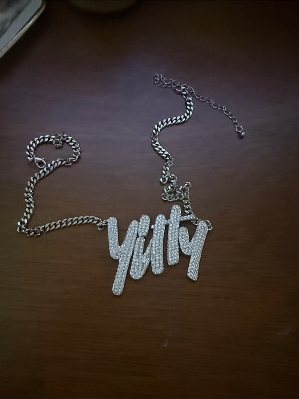 YITTY Silver Rhinestone Script Name Necklace